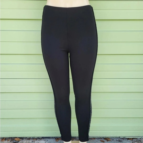 Zara Pants - NWD ZARA Black LEGGING WITH BEADED STRIPE elastic waist SZ S